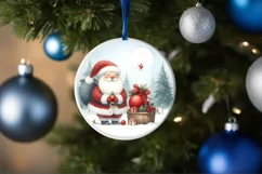 Santa Scene Round Ornament Sublimation PNG Product Image 4