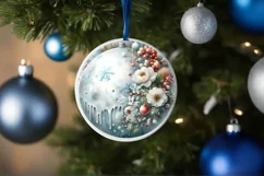 Winter Christmas Ball Scene with Flowers Sublimation PNG Product Image 4