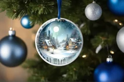 Winter Scene with Town Round Ornament Sublimation PNG Product Image 1