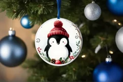 Penguin Round Christmas Ornament Sublimation PNG Product Image 4