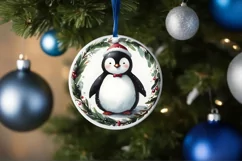 Penguin Round Christmas Ornament Sublimation PNG Product Image 4