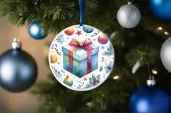 Christmass Gift Round Ornament Sublimation PNG Product Image 1