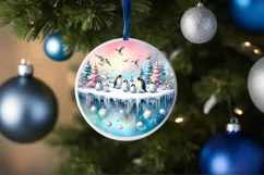 Pastel Penguins Winter Scene Sublimation PNG Product Image 1