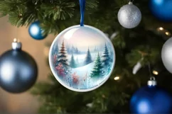 Detailed Winter Scene with Forest Round Ornament Sublimation Product Image 4