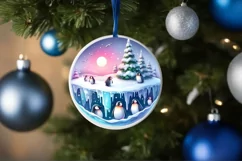 3D Penguins Winter Scene Ornament Sublimation PNG Product Image 4