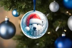 Winter Polar Bear Portrait with Santa Hat Round Ornament Product Image 4