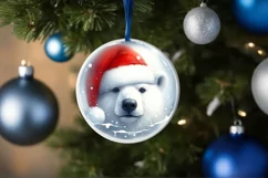 Winter Polar Bear Portrait with Santa Hat Round Ornament Product Image 4