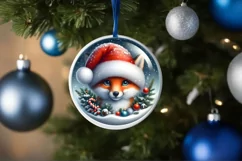 Winter Fox Portrait with Santa Hat Round Ornament Product Image 1