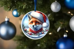 Winter Fox Portrait with Santa Hat Round Ornament Product Image 4