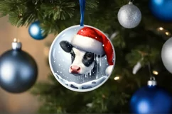 Winter Cow Portrait with Santa Hat Round Ornament Product Image 4