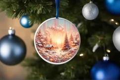 Pastel Molten Candy Christmas Scene Round Ornament Product Image 4
