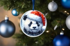 Winter Panda Portrait with Santa Hat Round Ornament Product Image 1