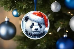 Winter Panda Portrait with Santa Hat Round Ornament Product Image 1