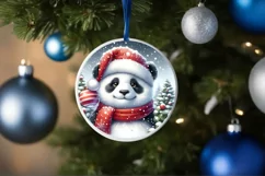 Winter Panda Portrait with Santa Hat Round Ornament Product Image 4