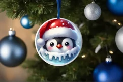 Winter Penguin Portrait with Santa Hat Round Ornament Product Image 4