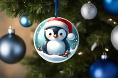 Winter Penguin Portrait with Santa Hat Round Ornament Product Image 4