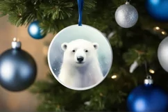 Colorful Polar Bear Round Ornament Sublimation PNG Product Image 4