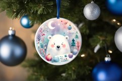 Colorful Polar Bear Round Ornament Sublimation PNG Product Image 1