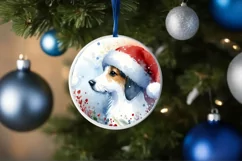 Colorful Christmas Dog Round Ornament Sublimation PNG Product Image 1