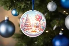 Pastel Molten Candy Christmas Scene Round Ornament Product Image 4