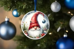 Christmas Gnome Round Ornament Sublimation PNG Product Image 4