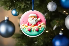 Santa with Melting Edges Round Sticker Ornament Sublimation Product Image 1
