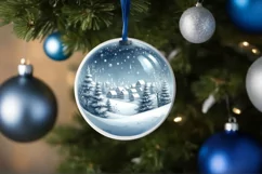 Winter Scene with Town Round Sticker Ornament Sublimation Product Image 4