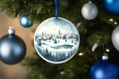 Winter Scene with Town Round Sticker Ornament Sublimation Product Image 1