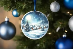 Winter Scene with Town Round Sticker Ornament Sublimation Product Image 1
