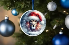 Winter Lion Portrait with Santa Hat Round Ornament Product Image 4