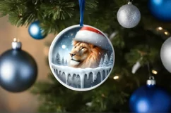 Winter Lion Portrait with Santa Hat Round Ornament Product Image 4