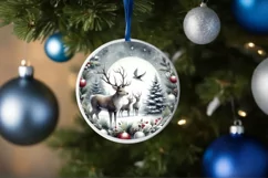 Reindeer Round Ornament Sublimation PNG Product Image 4