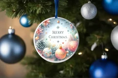 Merry Christmas Round Ornament Sublimation PNG Product Image 4