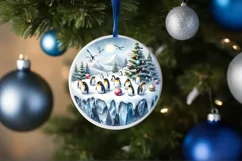Watercolor Winter Scene with Penguins and Snow Flakes Product Image 1