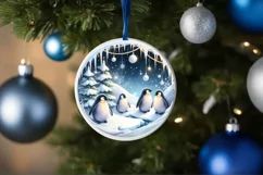 Watercolor Winter Scene with Penguins and Snow Flakes Product Image 1