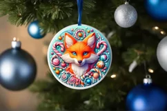 Large Goofy Smile Fox BELIEVE Winter Ornament Sublimation Product Image 4