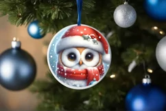 Winter Owl Round Ornament Sublimation PNG Product Image 4