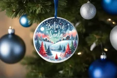 a vibrant winter scene believe in santa round ornament png Product Image 4