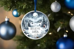 a very simple winter scene believe in santa round ornament Product Image 4