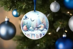Colorful Christmas Birds Round Ornament Sublimation PNG Product Image 4