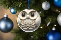 Winter Owl Round Ornament Sublimation PNG Product Image 4