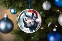 Winter Rhino Round Ornament Sublimation PNG Product Image 4