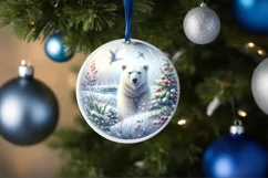 Winter Polar Bear Round Ornament Sublimation PNG Product Image 4