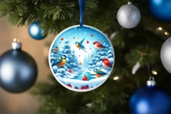Winter Scene with Birds Round Christmas Ornament Sublimation Product Image 4
