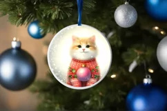 Christmas Cat Round Ornament Sublimation PNG Product Image 1