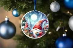 Christmas Gnome Round Ornament Sublimation PNG Product Image 4