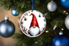 Watercolor Gnome Round Christmas Ornament Sublimation PNG Product Image 1