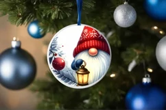 Watercolor Gnome Round Christmas Ornament Sublimation PNG Product Image 1