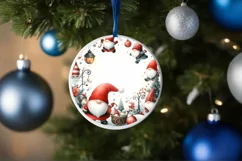 Watercolor Gnome Round Christmas Ornament Sublimation PNG Product Image 1