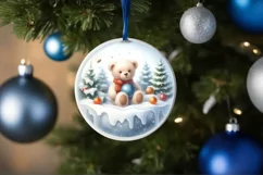 Teddy Bear Christmas Scene Ornament PNG Product Image 4
